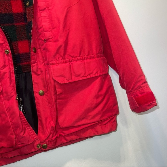 Vintage Woolrich Wool with Plaid Lining Hooded Parka Chore Jacket Coat Red M - Picture 5 of 12